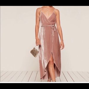 Reformation Blush Pink Velvet Wrap Dress Medium
